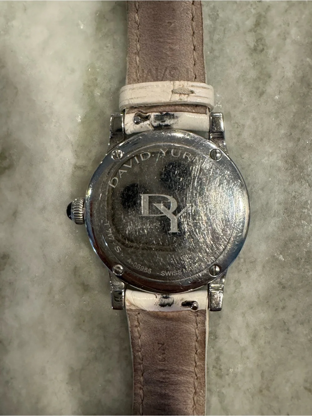 David Yurman Silver Case White Dial Leather Strap Watch